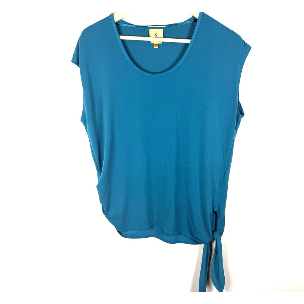 Kasper Women's Sleeveless Blouse Tank Top Side Tie Size M Teal Blue Base Capsule